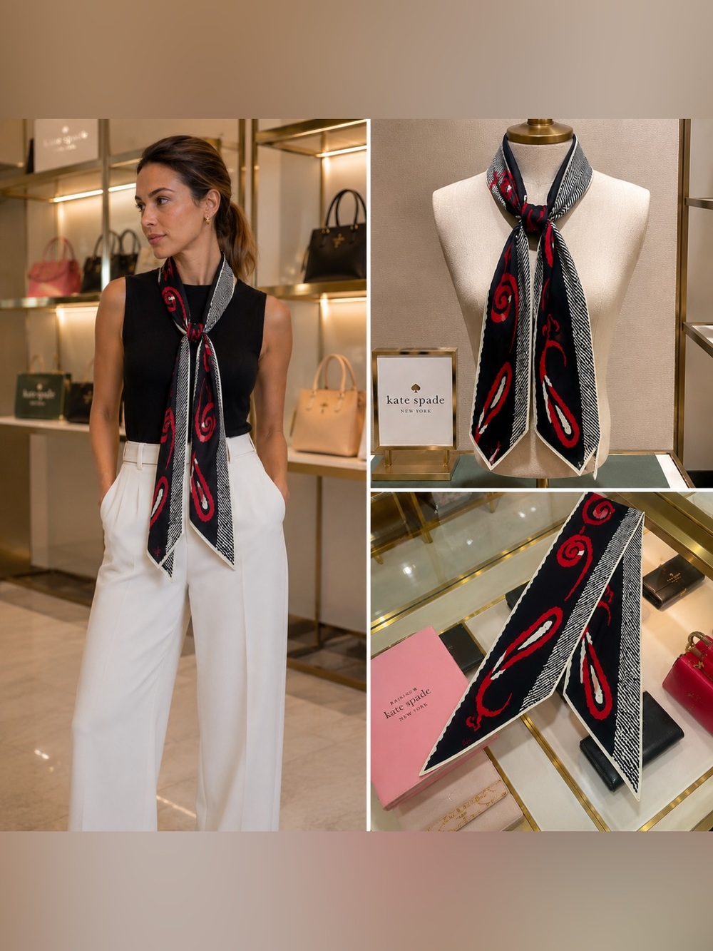 Vera Neumann Black & Red Silk Skinny Scarf